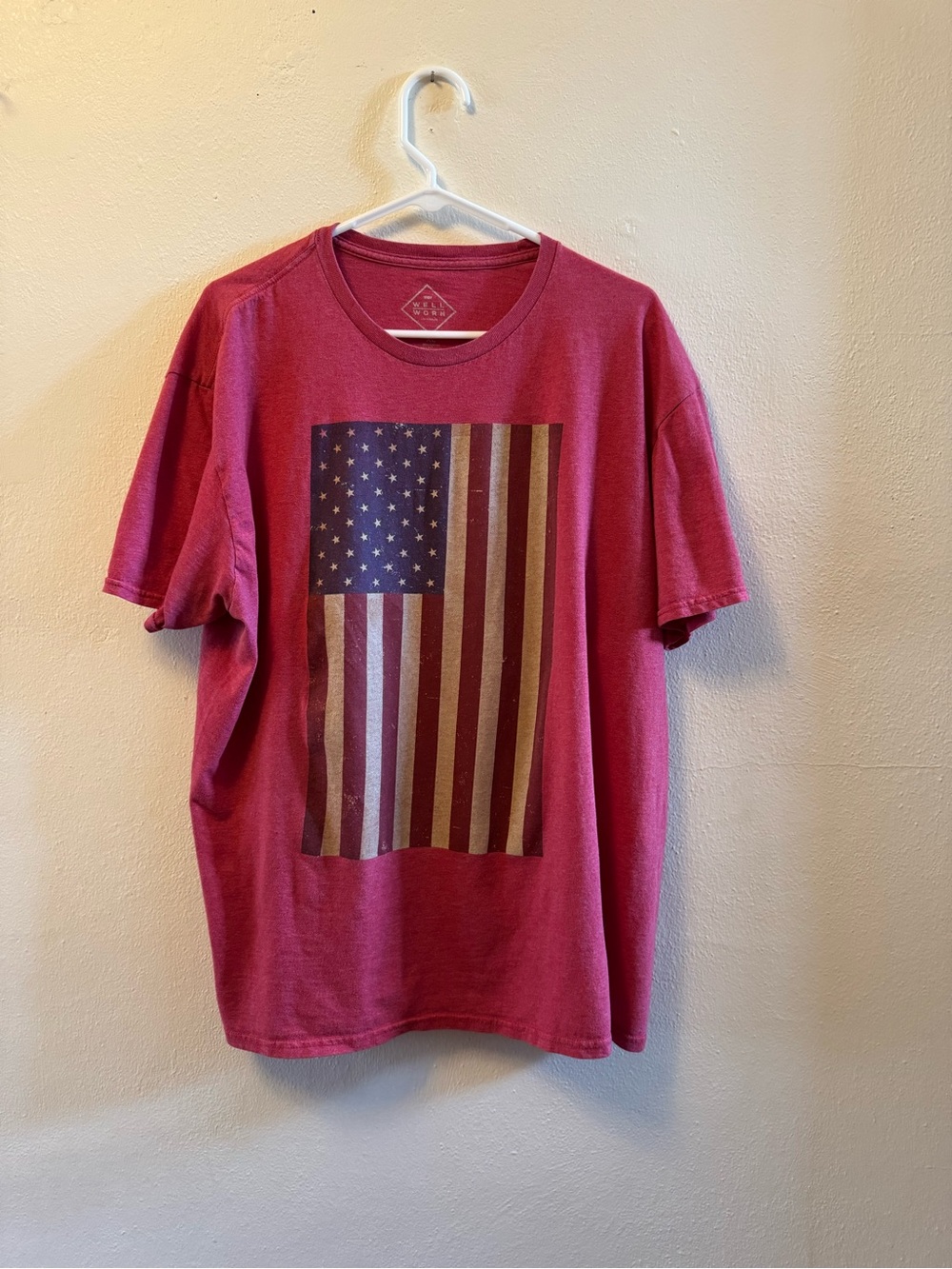 Vintage Style Well Worn Patriotic USA Flag T-Shirt Red Americana Tee Red XL